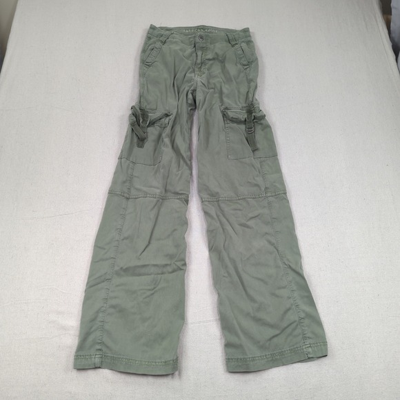 American Eagle Outfitters Pants - American Eagle Pants Womens 0 Khaki Green Super High Rise Baggy Wide Leg Cargo